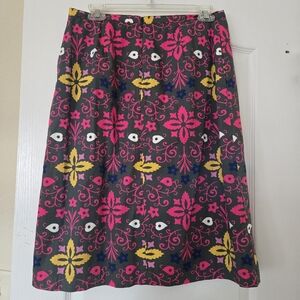 Boden A-line Cotton Floral Pink Yellow Navy Skirt 8L w Pockets